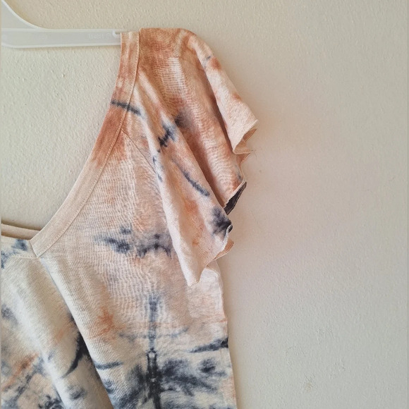 Chaser Black Sands Dye Linen Jersey Double V Reglan Flutter Sleeve Tee Size S - Picture 5 of 7